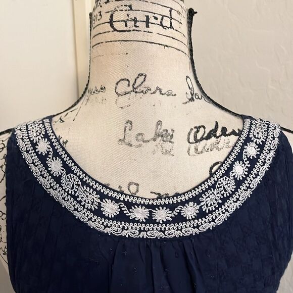 Anthropologie Maeve Tisa Blue Boho Embroidered Pullover Swing Dress Cottagecore - Picture 12 of 14